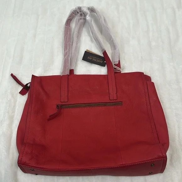 📷 NWT American Leather Co Scarlett Zip Top Tote Cherry Red Smooth - Picture 3 of 8